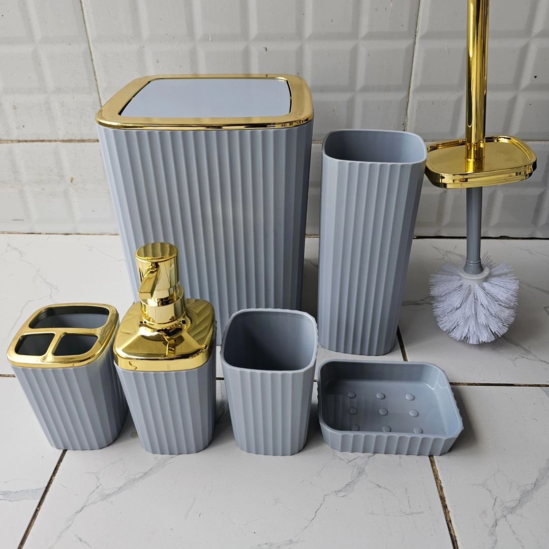 6 in 1 Bathroom Accessories Set with Gold Ring | - Elegant Households KE