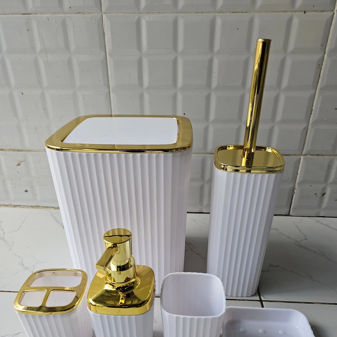 6 in 1 Bathroom Accessories Set with Gold Ring | - Elegant Households KE
