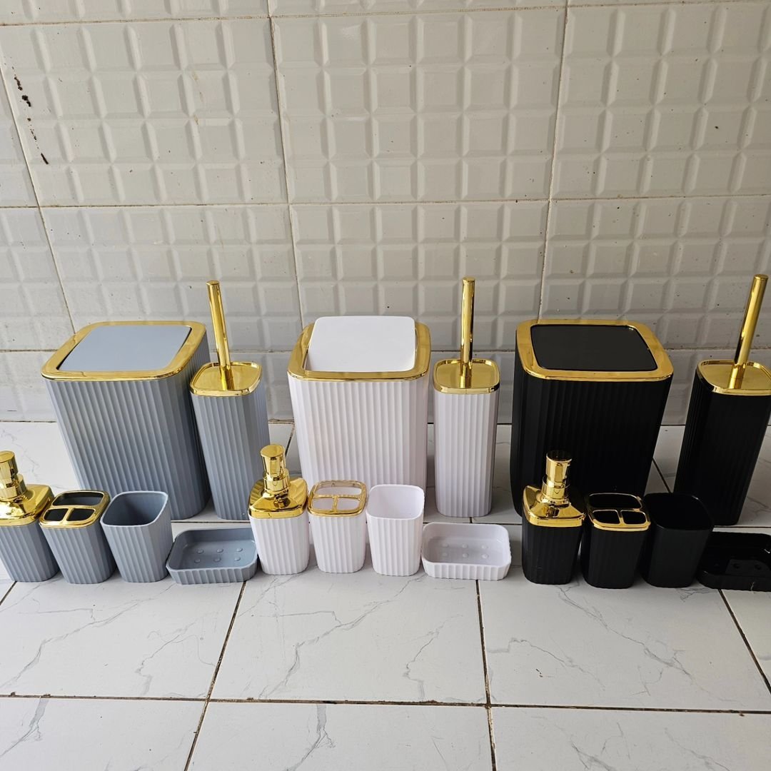 6 in 1 Bathroom Accessories Set with Gold Ring | - Elegant Households KE