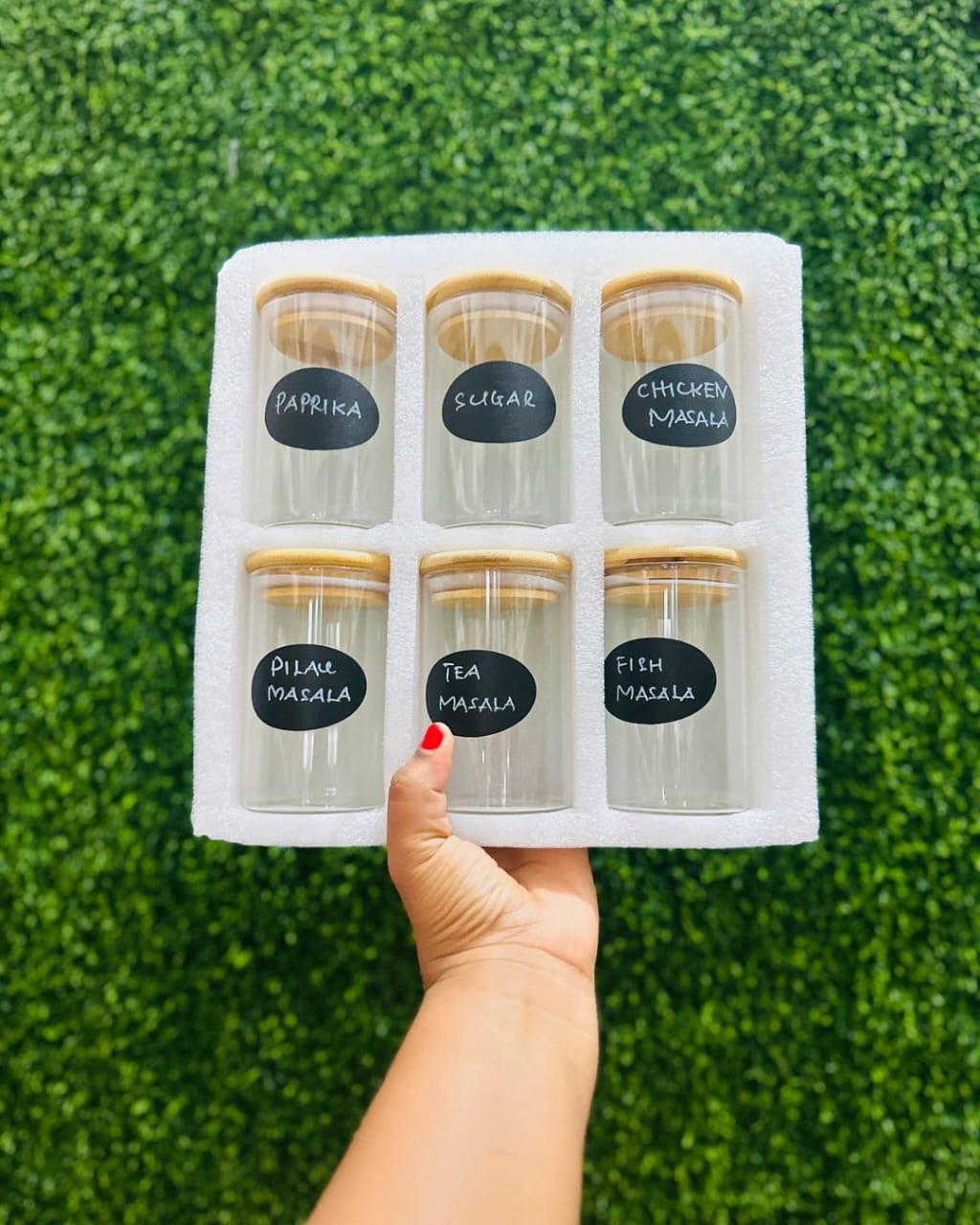 6 - pack Round Glass Jars with Bamboo lid And Spoon | - Elegant Households KE