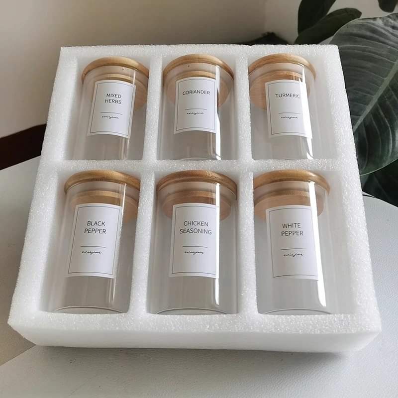 6 - pack Round Glass Jars with Bamboo lid And Spoon | - Elegant Households KE