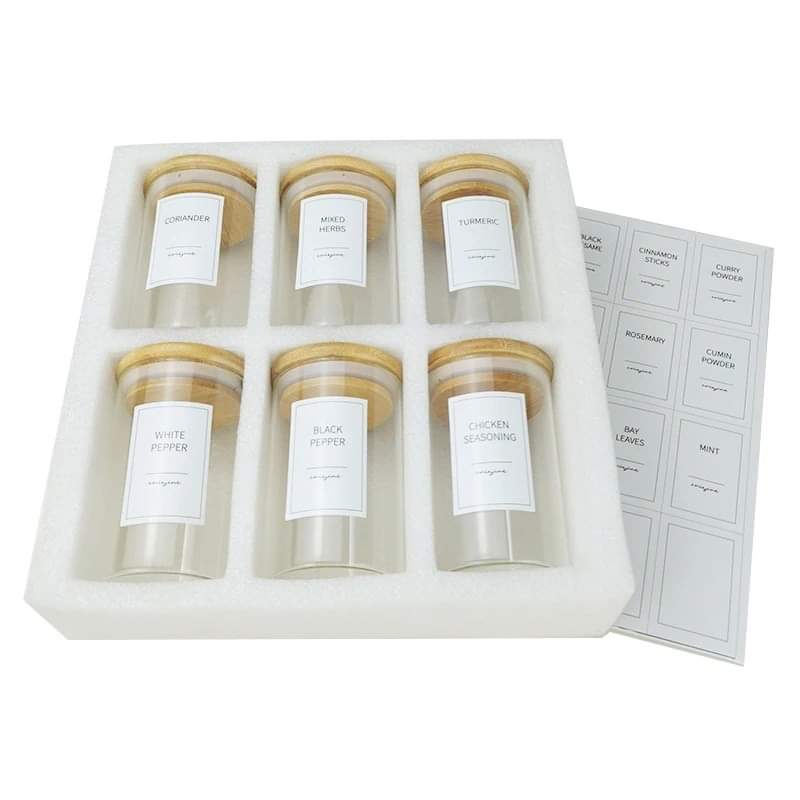 6 - pack Round Glass Jars with Bamboo lid And Spoon | - Elegant Households KE