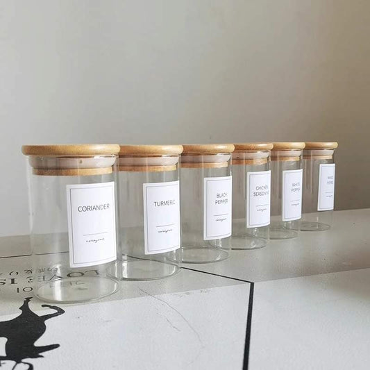 6 - pack Round Glass Jars with Bamboo lid And Spoon | - Elegant Households KE