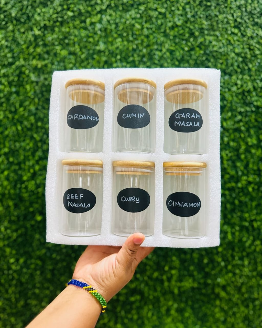 6 - pack Round Glass Jars with Bamboo lid And Spoon | - Elegant Households KE
