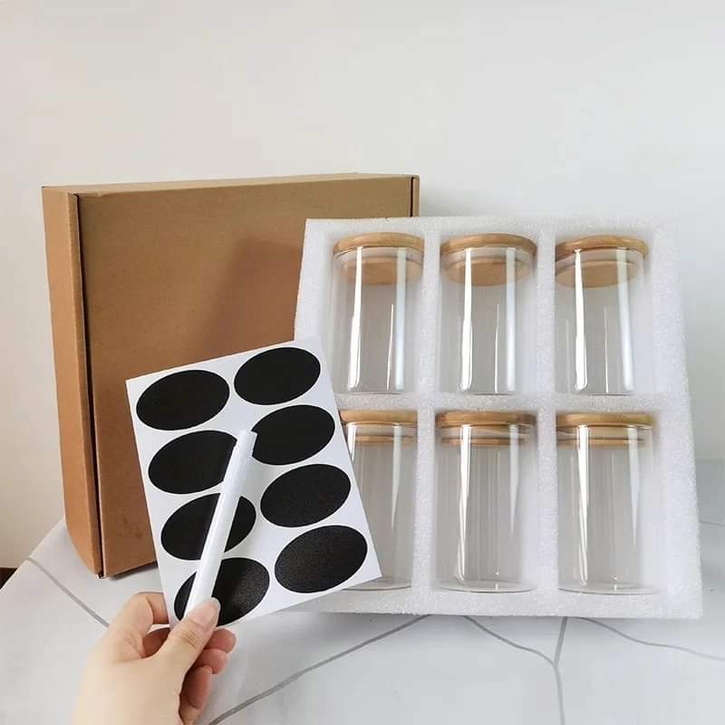 6 - pack Round Glass Jars with Bamboo lid And Spoon | - Elegant Households KE