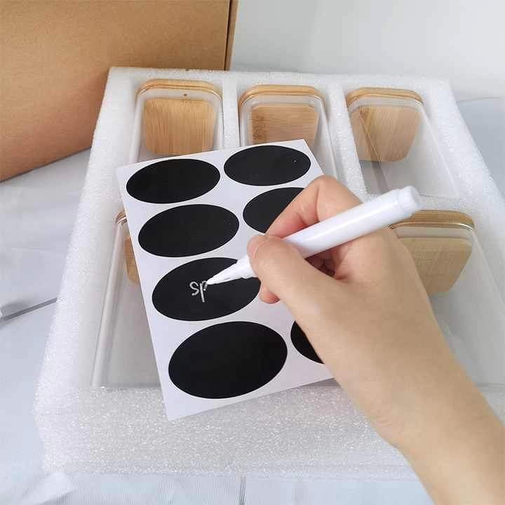 6 - pack Square Glass Jars with Bamboo lid And Spoon | - Elegant Households KE