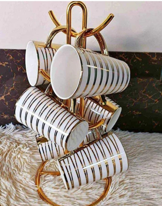 6 pc mug gold stripped | - Elegant Households KE
