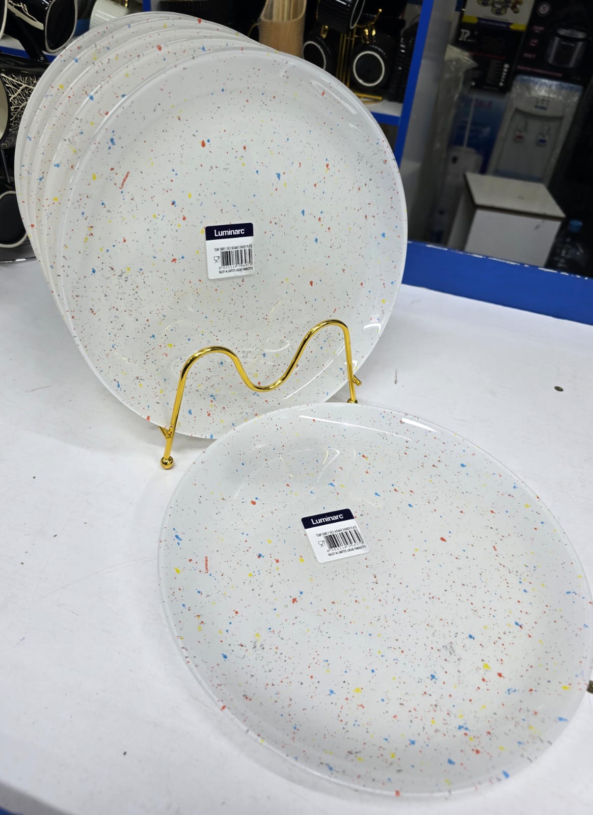 6 pc round plate luminac dotted white | - Elegant Households KE