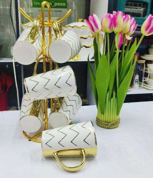 6 pc zizag mug gold | - Elegant Households KE