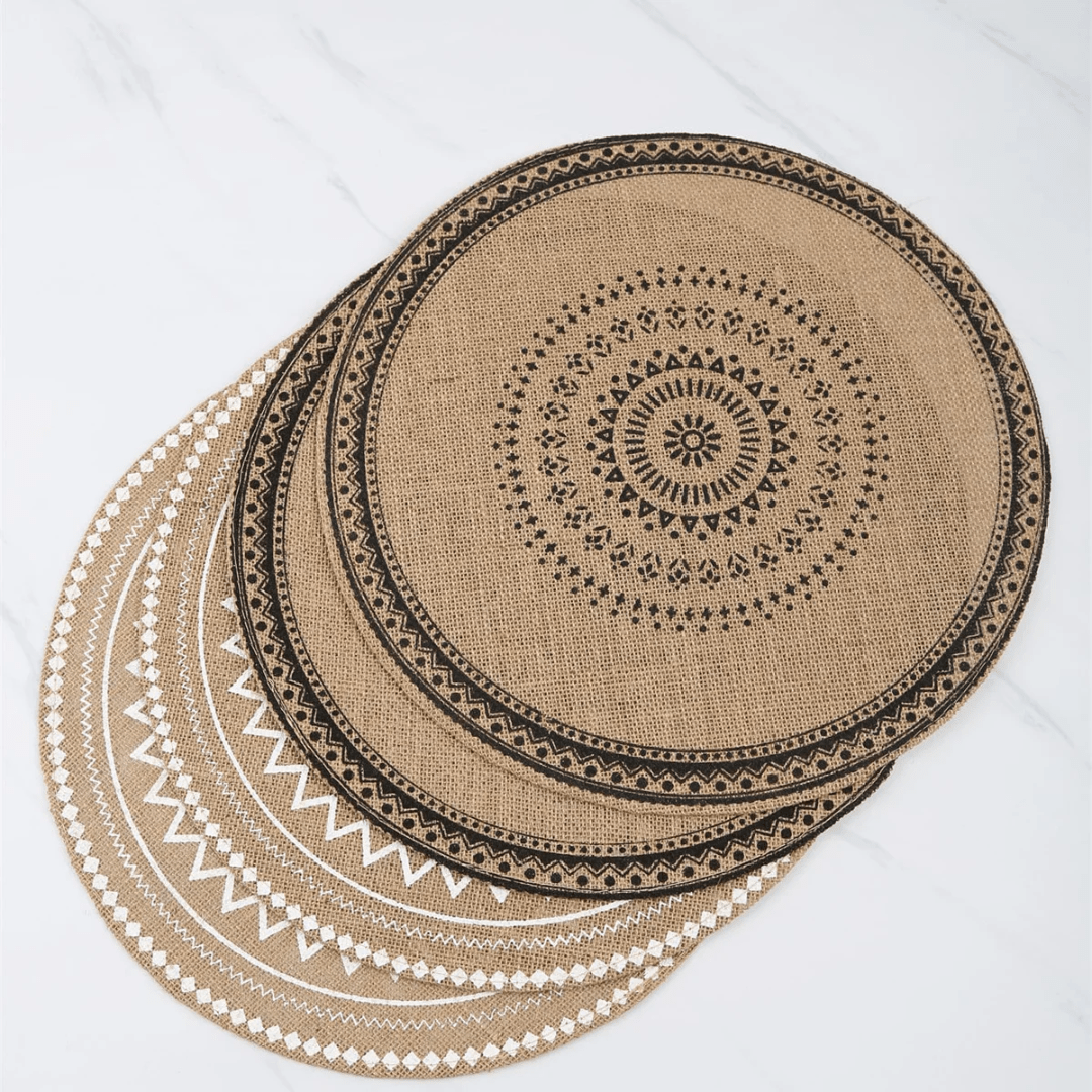 6 - Piece Boho Style Jute Table Placemats | - Elegant Households KE