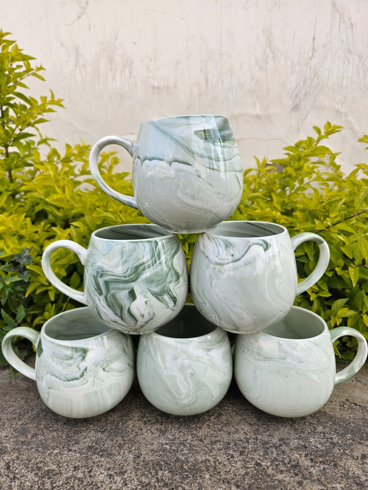 6 - Piece Marble Ceramic Mug Set for Coffee and Tea | - Elegant Households KE