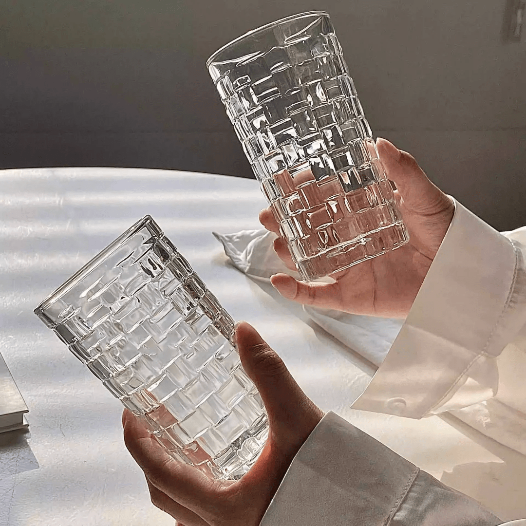 6 - Piece Water & Juice Glass Set – Large 400ml Clear Textured Tumblers for Daily Drinking & Entertaining | - Elegant Households KE