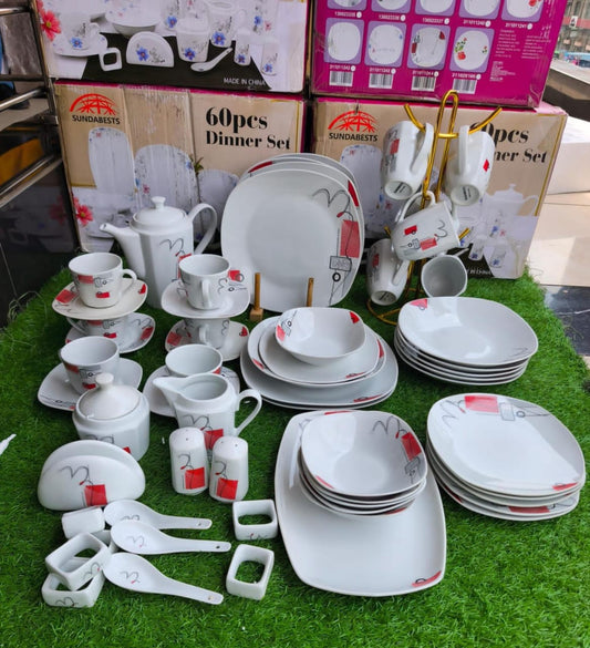 60 - Piece Premium Ceramic Dinner Set | Elegant, Durable, Microwave & Dishwasher Safe Tableware | - Elegant Households KE