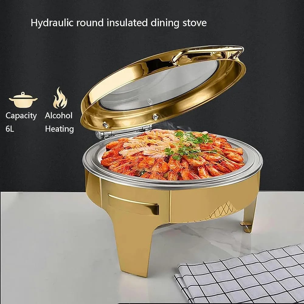 6l Hydraulic Golden Round Elegant Chaffing Dish | - Elegant Households KE