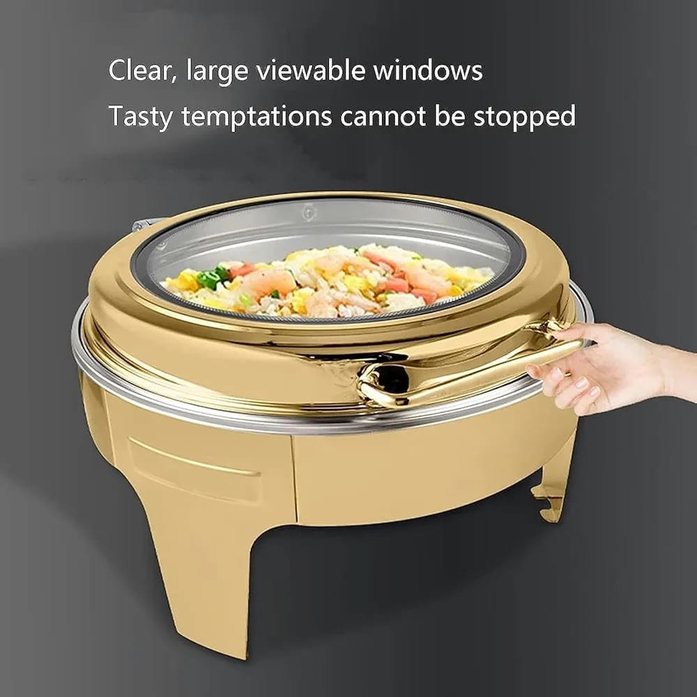 6l Hydraulic Golden Round Elegant Chaffing Dish | - Elegant Households KE