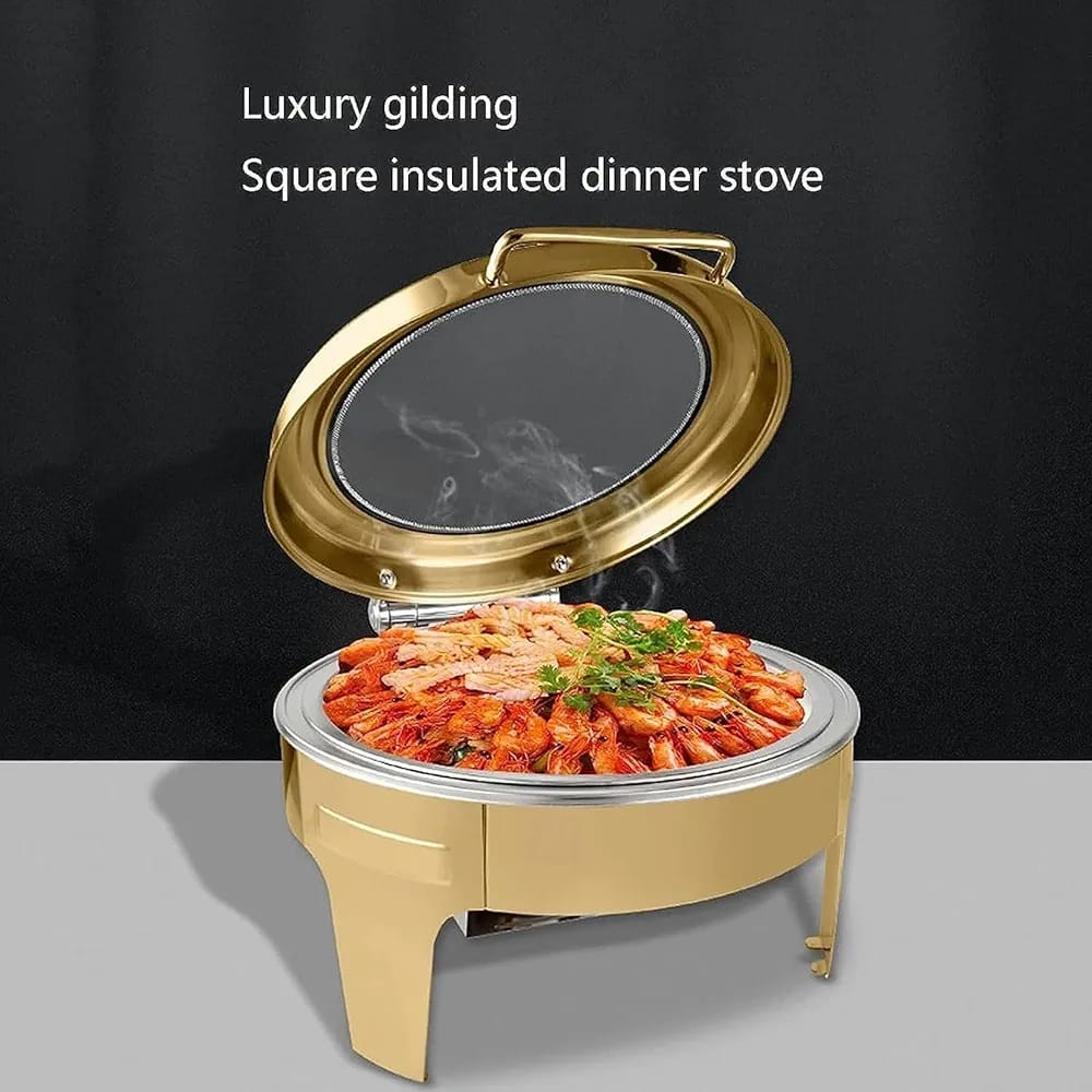 6l Hydraulic Golden Round Elegant Chaffing Dish | - Elegant Households KE