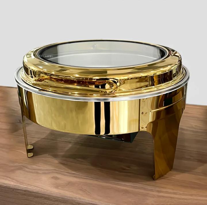 6l Hydraulic Golden Round Elegant Chaffing Dish | - Elegant Households KE