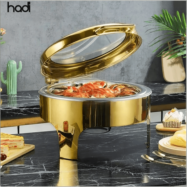 6l Hydraulic Golden Round Elegant Chaffing Dish | - Elegant Households KE