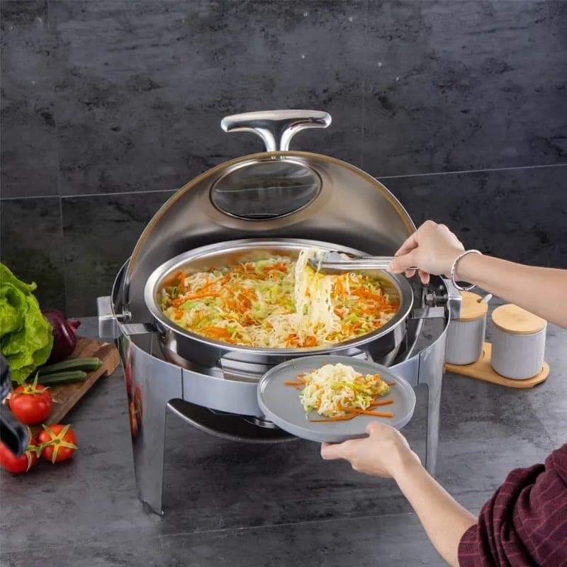 6litres silver Roll top with glass lid chaffing dish | - Elegant Households KE