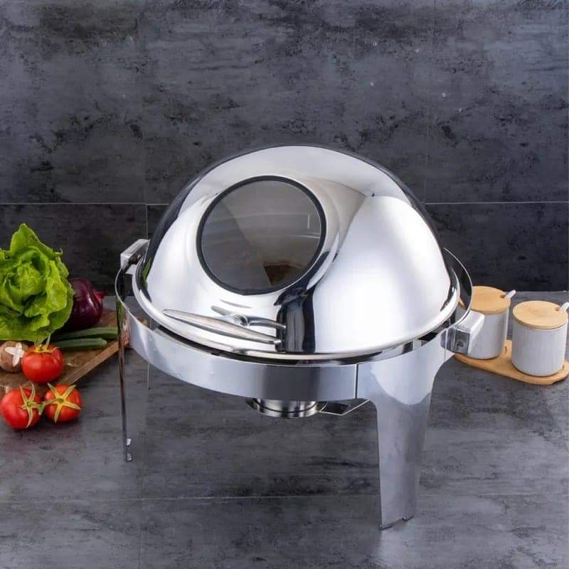 6litres silver Roll top with glass lid chaffing dish | - Elegant Households KE
