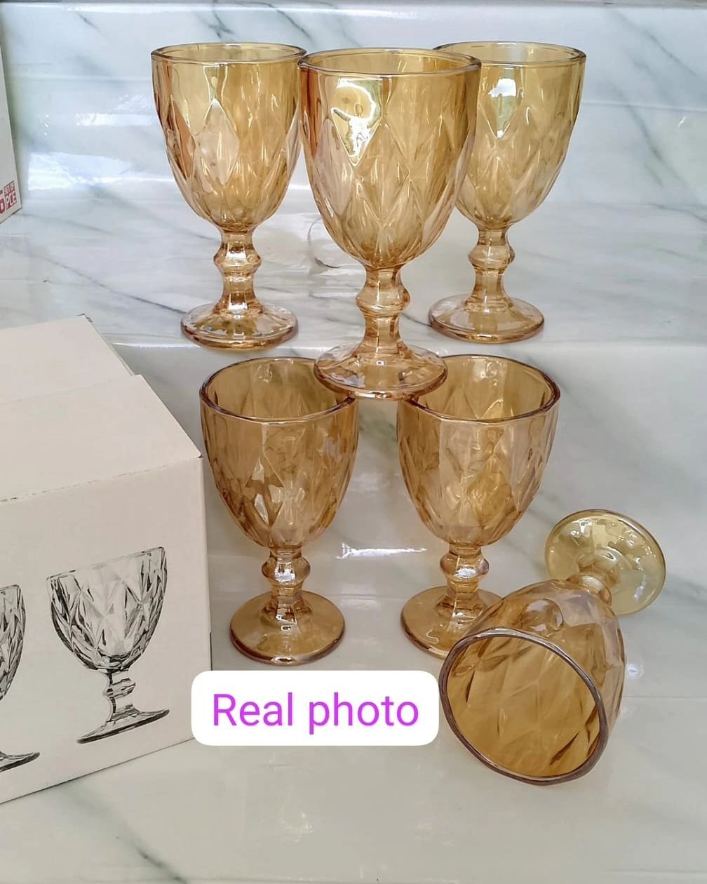 6pcs Colored Heavy gauge Thick Wine Glass | - Elegant Households KE