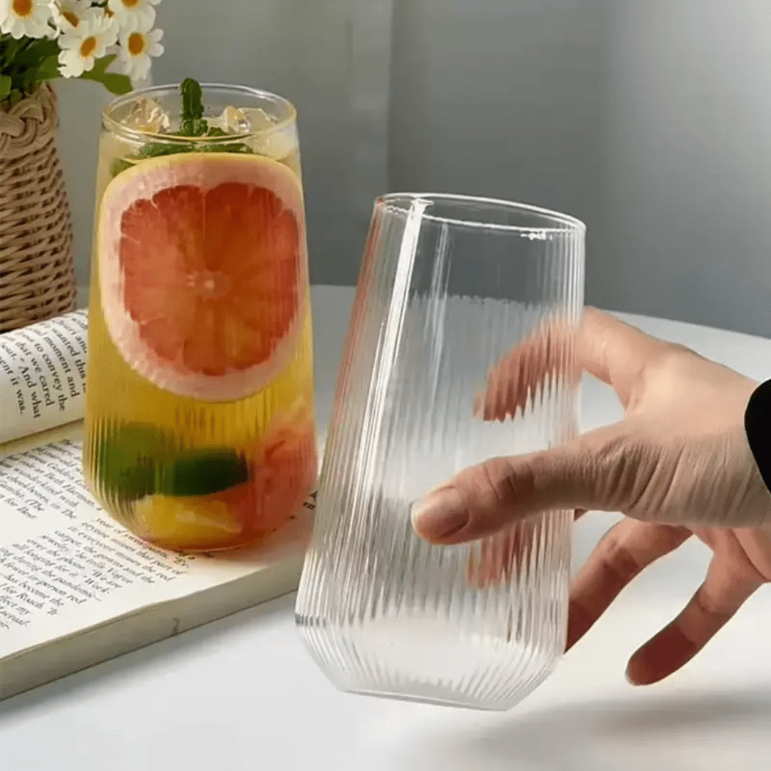 6pcs Custom Striped Borosilicate Glass cup. | - Elegant Households KE