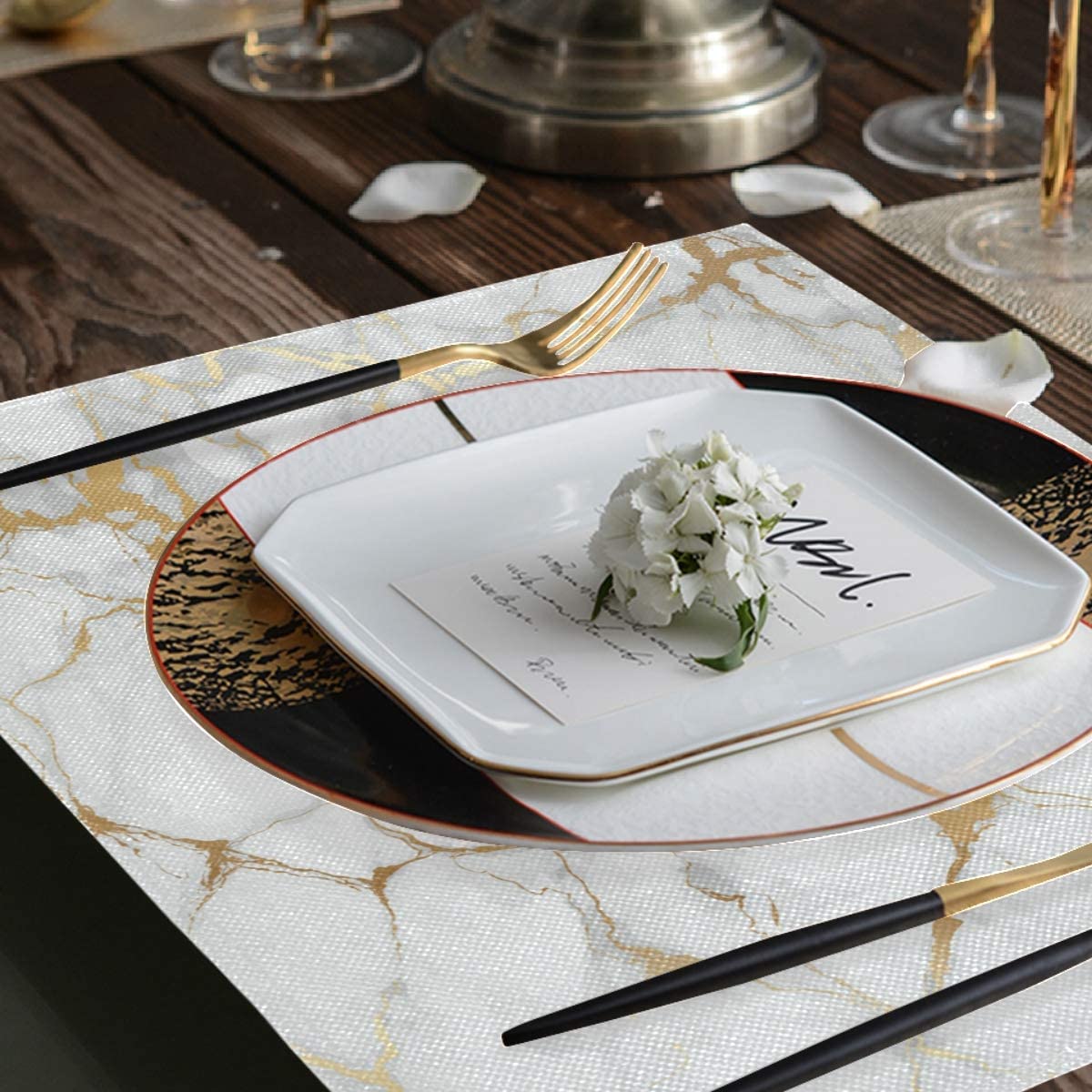 6pcs Double sided Marble profile table mats | - Elegant Households KE