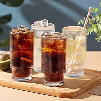 6pcs Fancy Aesthetic Highball crystal ribbed glasses | - Elegant Households KE