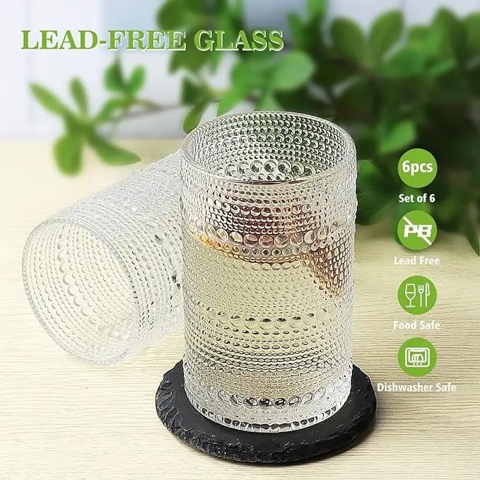 6pcs set Embossed water/juice glass | - Elegant Households KE