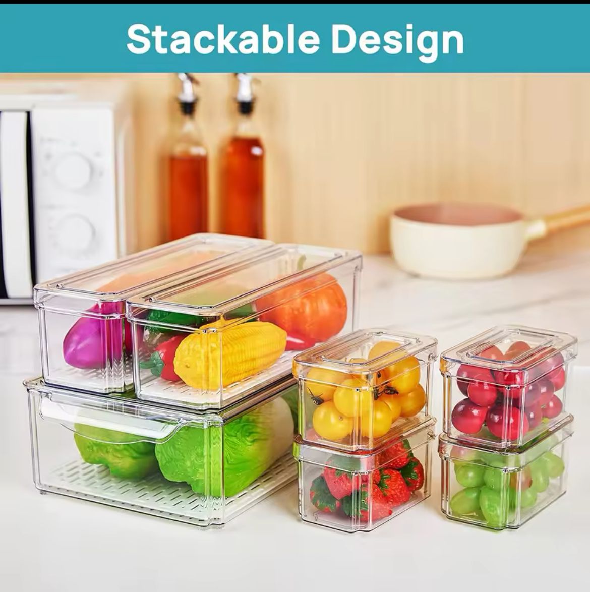 7 pcs BPA - Free Stackable acrylic Fridge Organizer Bins with Lids | - Elegant Households KE