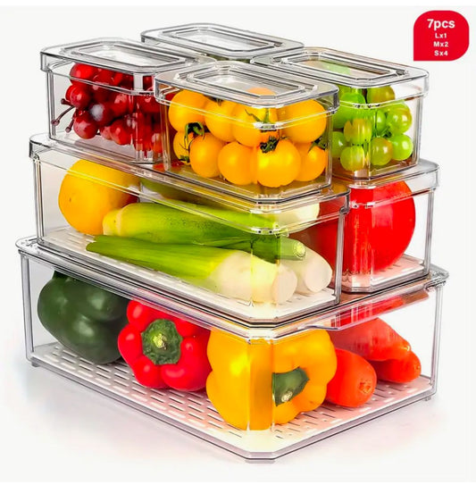 7 pcs BPA - Free Stackable acrylic Fridge Organizer Bins with Lids | - Elegant Households KE