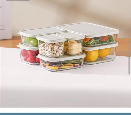 7 - Piece Food Grade Glass Lunch Box Set | Microwave, Oven and Dishwasher Safe Containers | - Elegant Households KE