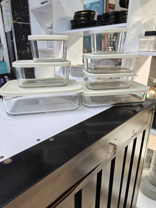 7 - Piece Food Grade Glass Lunch Box Set | Microwave, Oven and Dishwasher Safe Containers | - Elegant Households KE