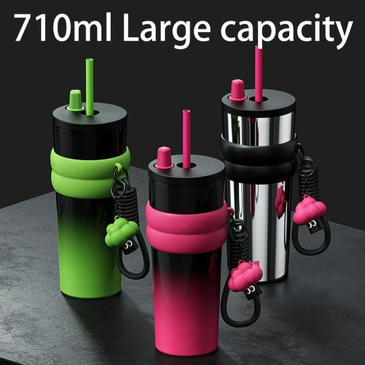 710Ml Stainless Steel Coffee Mug with straw. | - Elegant Households KE