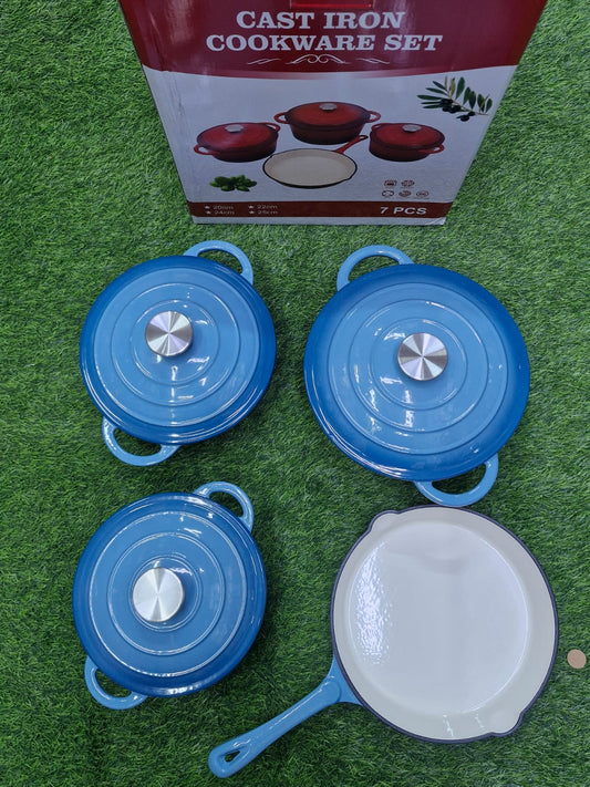 7pcs Enamel Cast Iron Cooking Pots Set | - Elegant Households KE