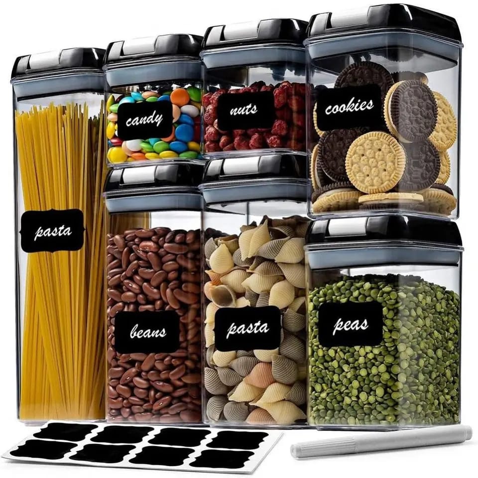7pcs Transparent Acrylic Cereal Food/Pantry Storage Containers | - Elegant Households KE