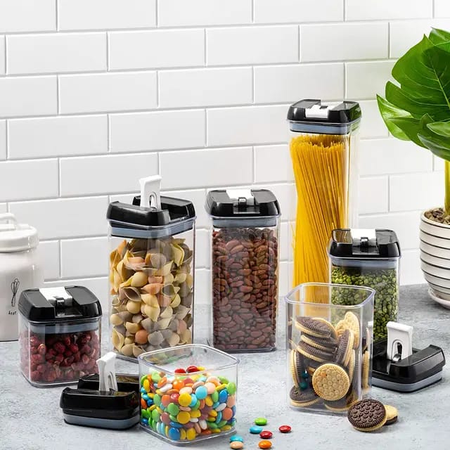 7pcs Transparent Acrylic Cereal Food/Pantry Storage Containers | - Elegant Households KE