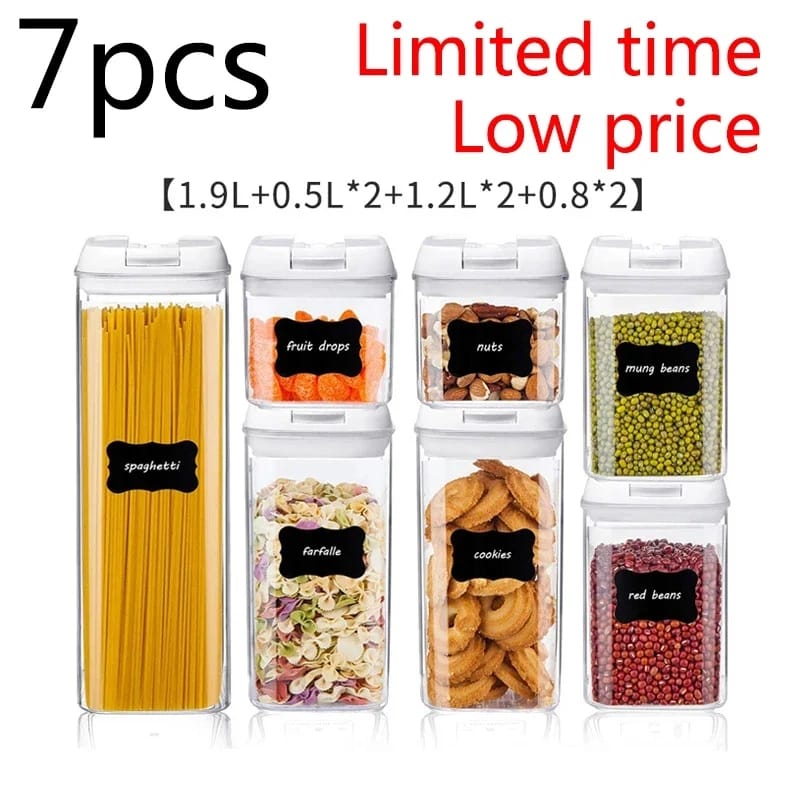 7pcs Transparent Acrylic Cereal Food/Pantry Storage Containers | - Elegant Households KE