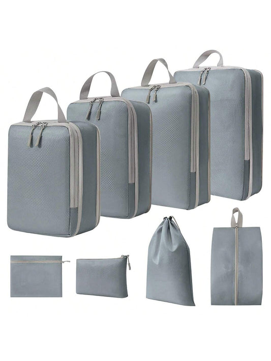 8 - Piece Compressible Packing Cubes Set | Waterproof Nylon Travel Luggage Organizer | - Elegant Households KE