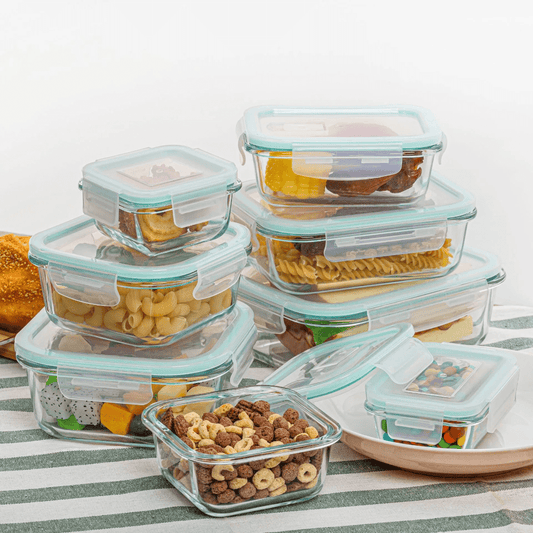 8 - Piece Food Grade Glass Lunch Box Set | - Elegant Households KE