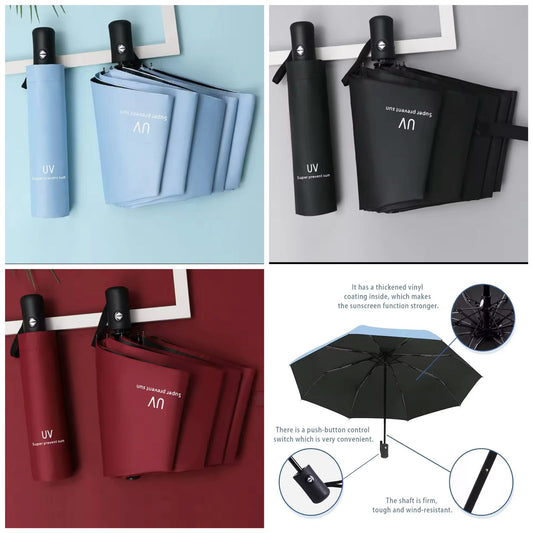 8 - Rib Windproof Travel Umbrella – Automatic Open & Close, UV Sun & Rain Protection | - Elegant Households KE