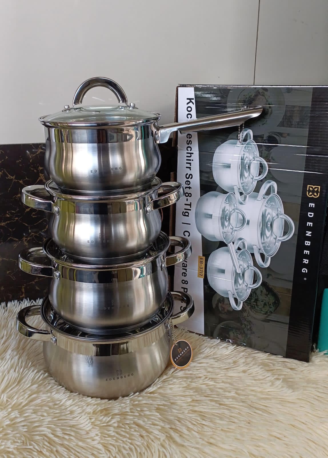 8pcs Edenberg stainless cookware set | - Elegant Households KE