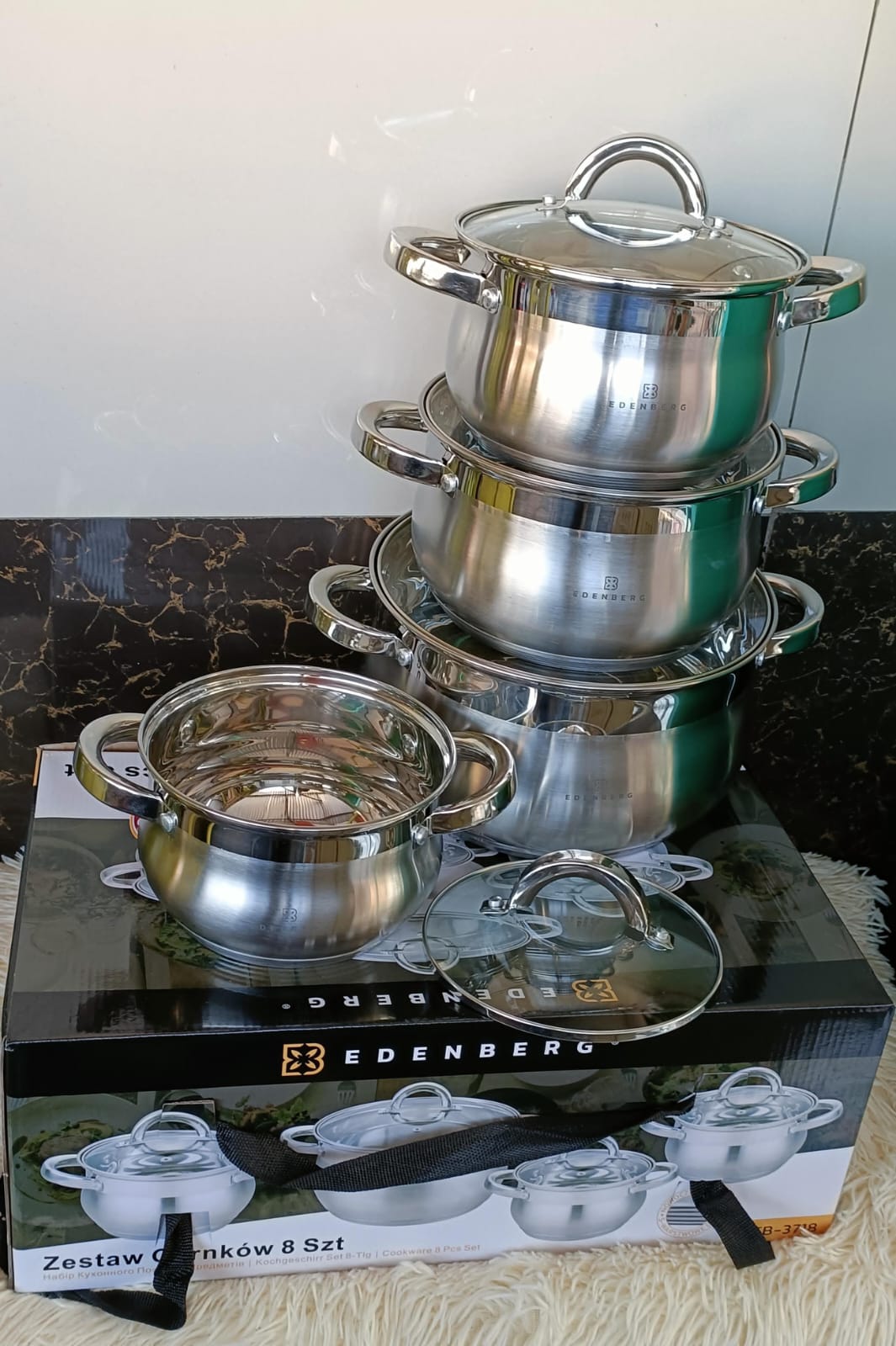 8pcs Edenberg stainless steel cookware set | - Elegant Households KE