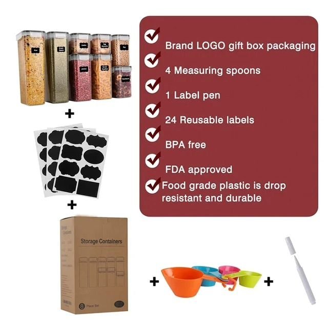 8pcs Food/Pantry Storage Containers | - Elegant Households KE