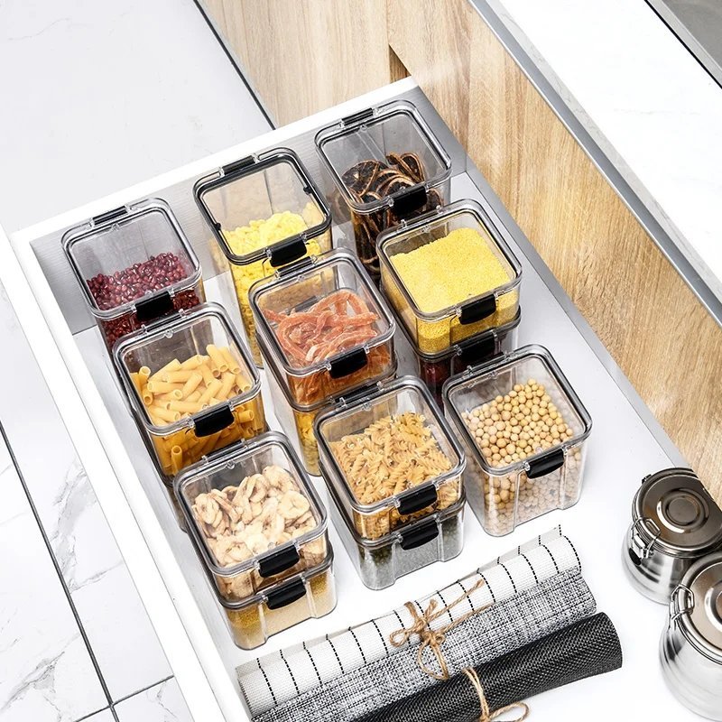 8PCS TRANSPARENT ACRYLIC CEREAL FOOD/PANTRY STORAGE CONTAINERS | - Elegant Households KE