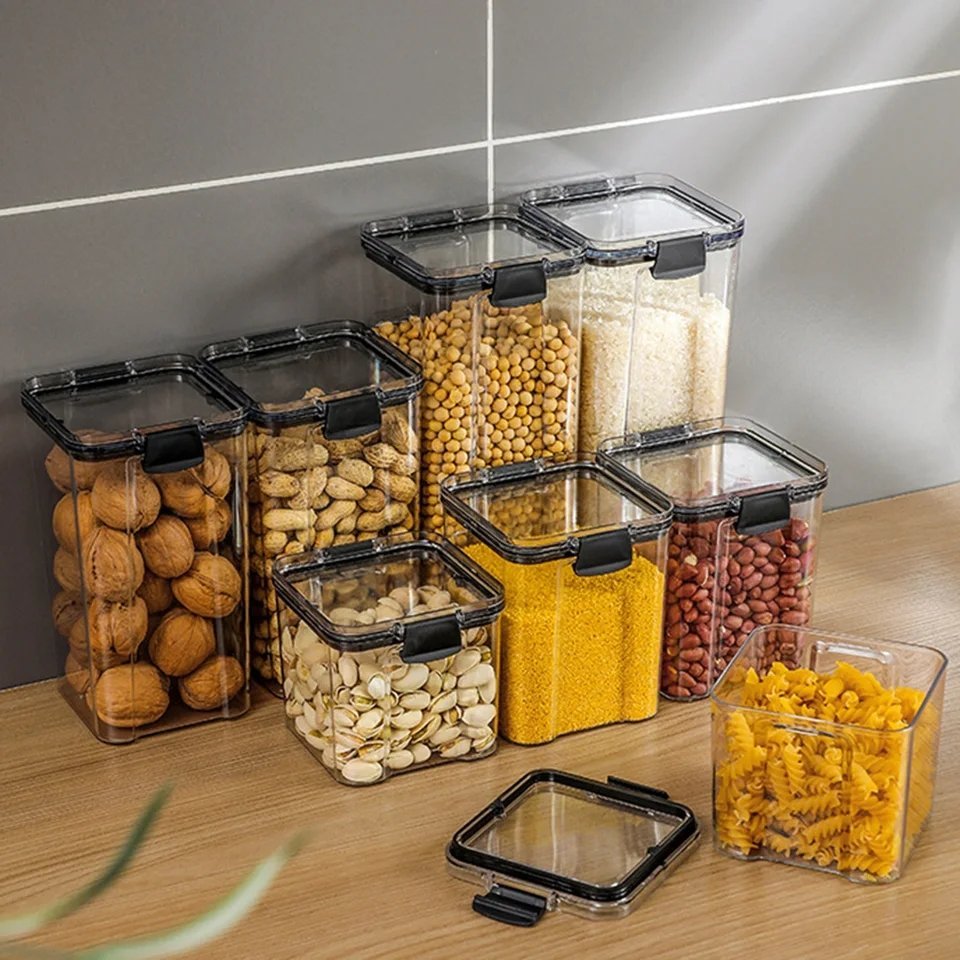 8PCS TRANSPARENT ACRYLIC CEREAL FOOD/PANTRY STORAGE CONTAINERS | - Elegant Households KE