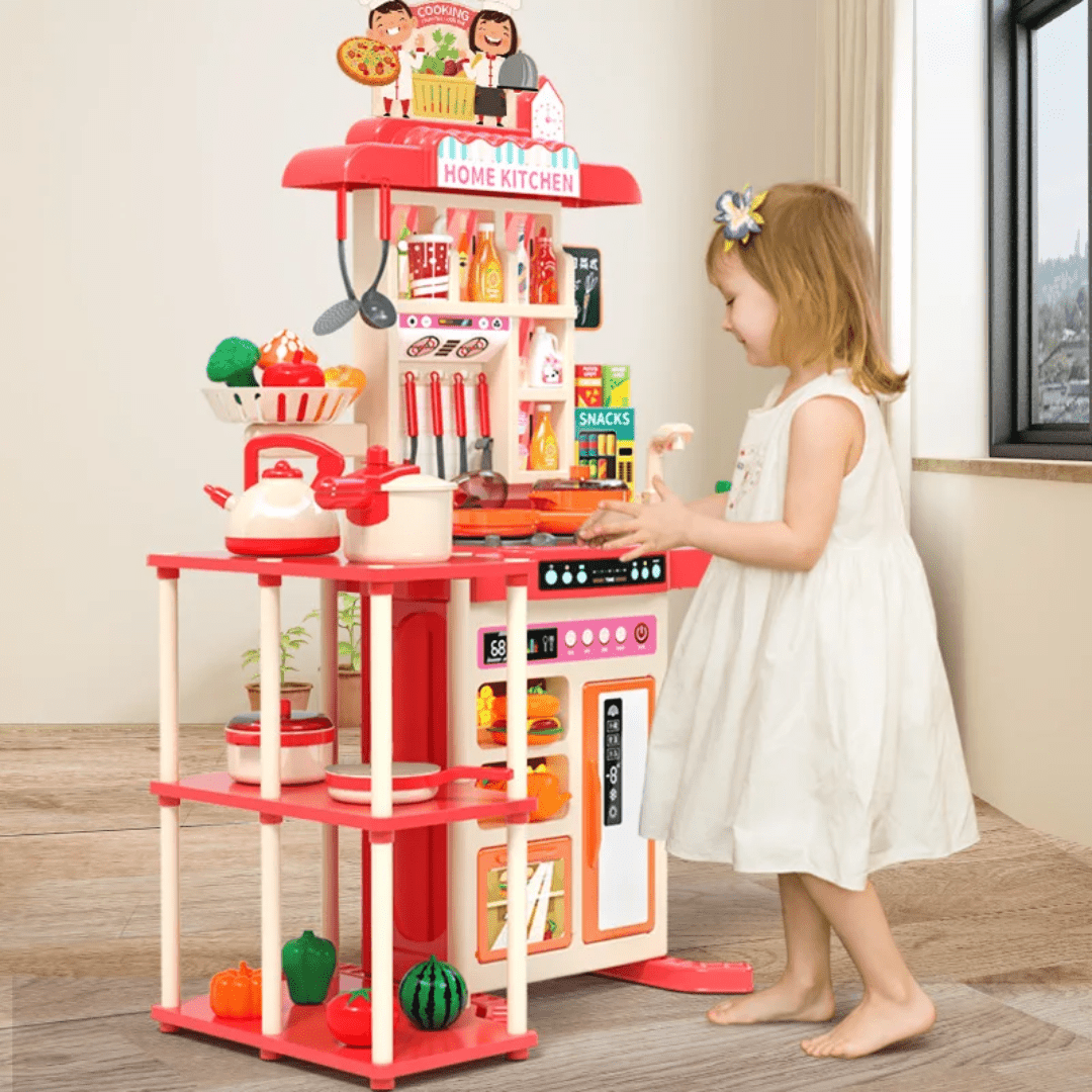 95cm Kids Kitchen Play Set with 73 Pieces, Battery Operated | - Elegant Households KE