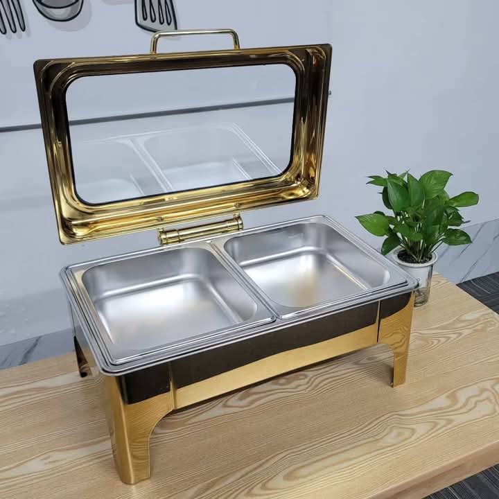 9L Gold Hydraulic Chafing Dish – Rectangle Buffet Food Warmer | - Elegant Households KE