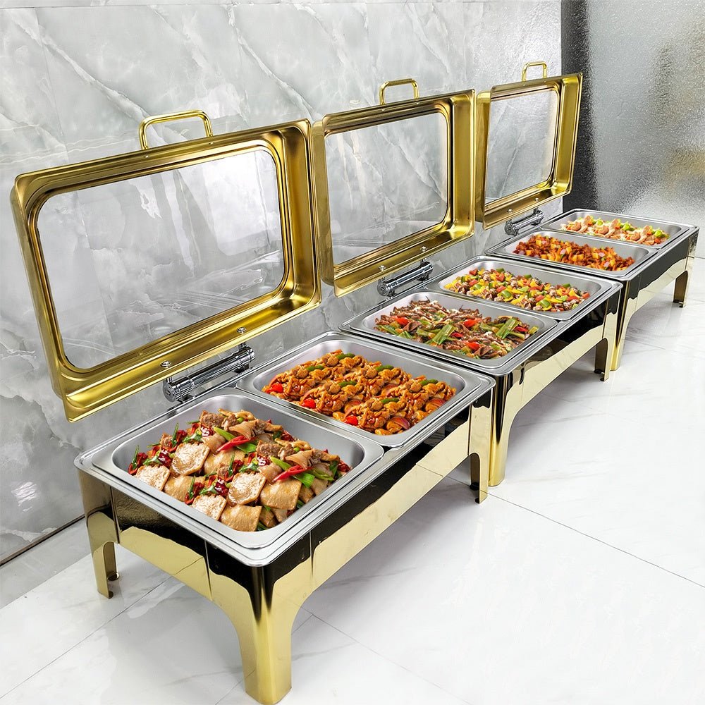 9L Gold Hydraulic Chafing Dish – Rectangle Buffet Food Warmer | - Elegant Households KE