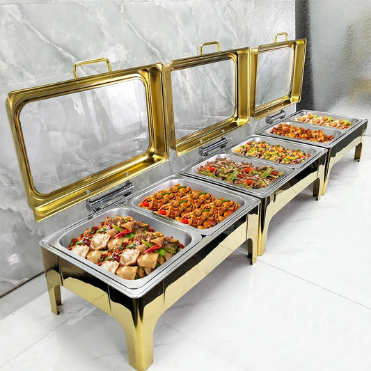 9L Gold Hydraulic Chafing Dish – Rectangle Buffet Food Warmer | - Elegant Households KE